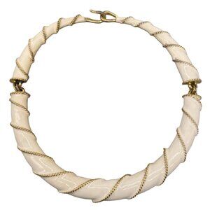 Vintage Kenneth Lane Enamel with Gold Accents Choker Necklace Cream Hook Closure